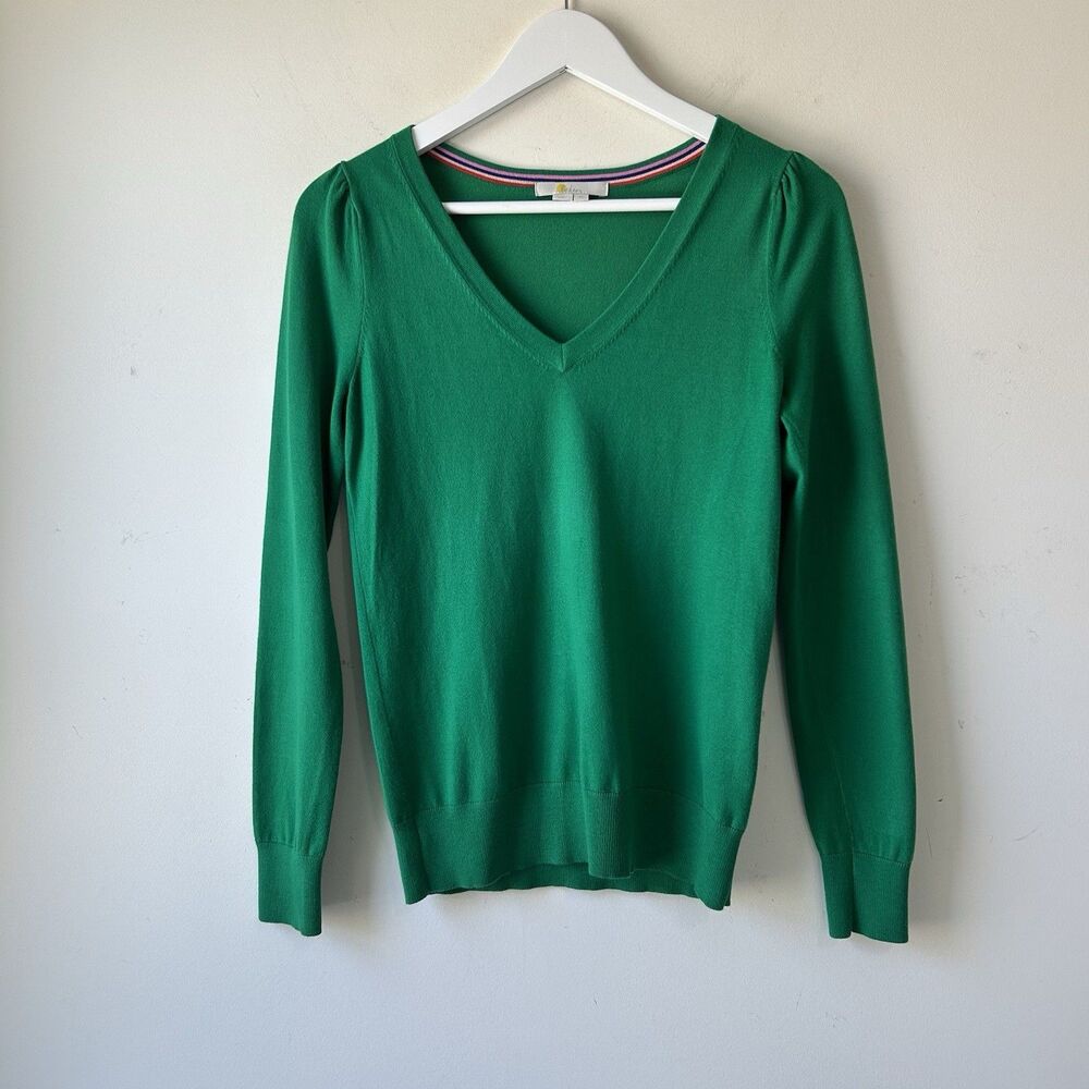 Boden Catriona Jumper Sweater V-Neck Green Cotton Blend Women’s XS Fall Cozy